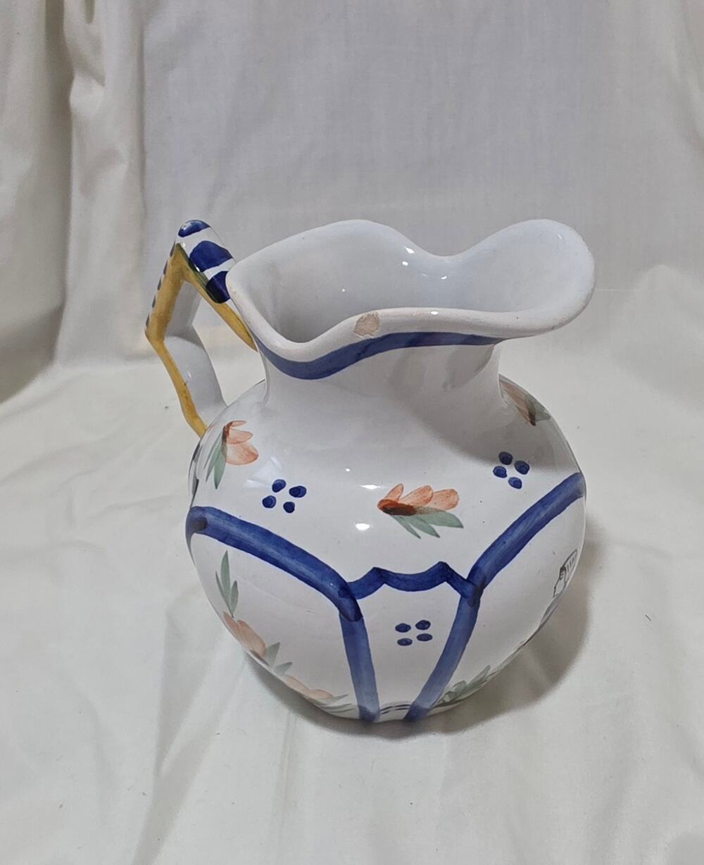 Vintage Hand Painted Quimper France Faience Cream Pitcher #222 Breton Woman flor